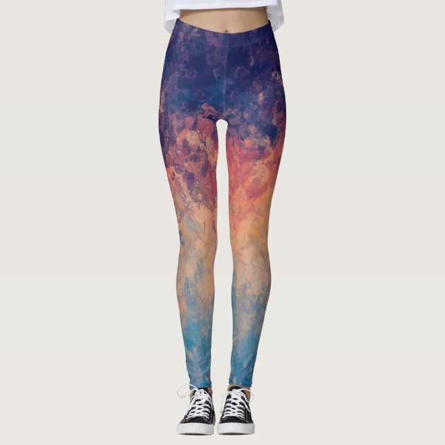 Dunkle Lila und blaue Botanische Wasserfarben Kuns Leggings (Vorderseite)