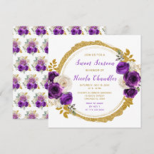 Dunkle Lila und Gold Elegante Blume 16 . Geburtsta