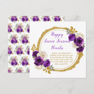 Dunkle Lila und Gold Elegante Blume 16 . Geburtsta Karte