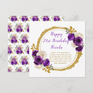 Dunkle Lila und Gold Elegante Blume Geburtstagspar Karte
