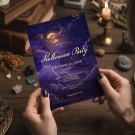 Dunkle Lila- und Goldwolken-Halloween-Party Einladung