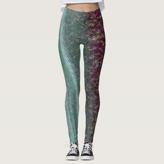 Dunkle Lila und Seegrün-Stickerei-Leggings Leggings (Vorderseite)