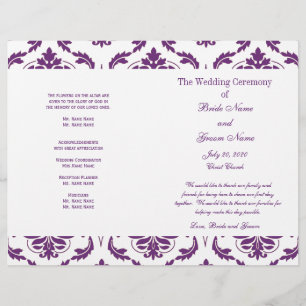 Dunkle Lila Vintage Damaskus-Hochzeitsprogramm