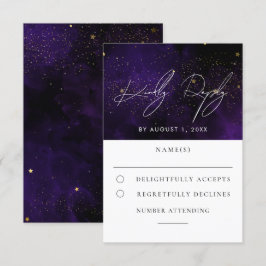 Dunkle Lila Wasserfarbe Magische Goldhochzeit RSVP Karte
