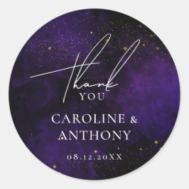 Dunkle Lila Wasserfarbe Magisches Gold Vielen Dank Runder Aufkleber