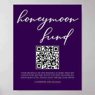 Dunkle Lila White Wedding Honeymoon Fund QR Code Poster