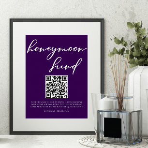 Dunkle Lila White Wedding Honeymoon Fund QR Code Poster