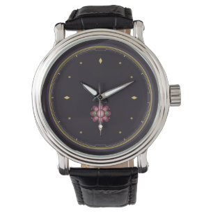 Dunkle Luxus-Blumen-Uhr Roségold-Botanik-Dia Armbanduhr
