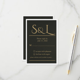 Dunkle Luxus Gold Monogramm Hochzeit RSVP Karte