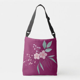 Dunkle Magenta mit rosa Blume Tragetaschen Mit Langen Trägern