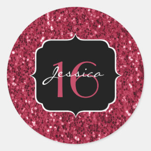 Dunkle magenta rosa Imitate Glitzer Glitzern Sweet Runder Aufkleber