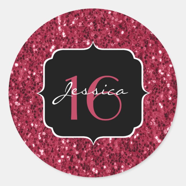 Dunkle magenta rosa Imitate Glitzer Glitzern Sweet Runder Aufkleber (Vorderseite)