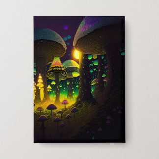 Dunkle magische, leuchtende Pilzknopf Button