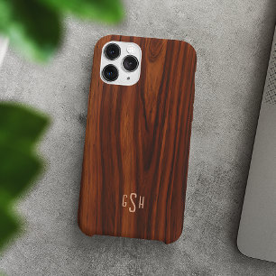 Dunkle Mahogany Holztextur, Monogramm iPhone 16 Pro Hülle