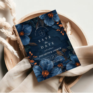 Dunkle Marine Botanische Romantik Save The Date