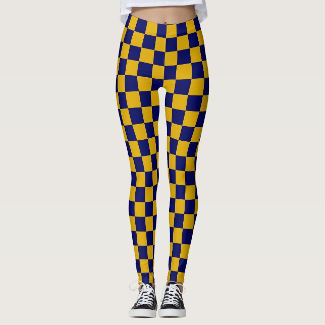 Dunkle Marine und Senfgelbe Tafel Leggings (Vorderseite)