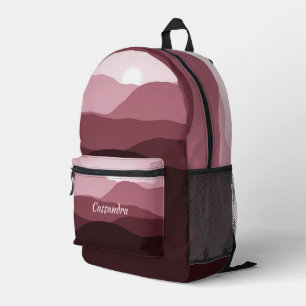 Dunkle Mauve Light Pink Maroon Red Waves Muster Bedruckter Rucksack