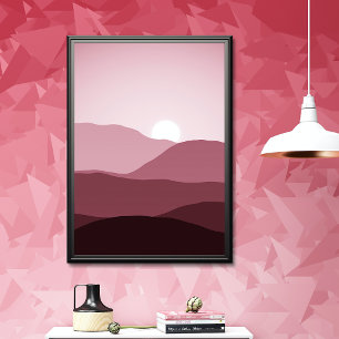 Dunkle Mauve-Rouge-Pink-Berg-Sonnenuntergangs-Kuns Poster