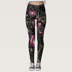 Dunkle, melancholische Beeren-Pflaume Glanz Blumen Leggings