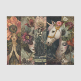 Dunkle, melancholische Fantasy-Garten-Collage-Deco Seidenpapier
