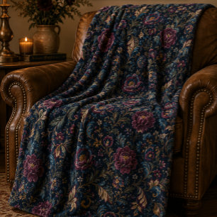 Dunkle, melancholische, florale, vintage Crewel-Bo Fleecedecke