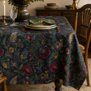 Dunkle, melancholische, florale, vintage Crewel-Bo Tischdecke