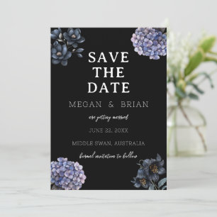 Dunkle, melancholische schwarze Blumen-Hochzeit mi Save The Date