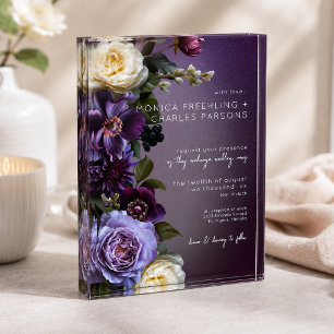 Dunkle, melancholische, violette Blumen-Einladung- Fotoblock