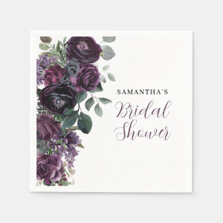 Dunkle, melancholische, violette Blumen-Hochzeitsd Serviette