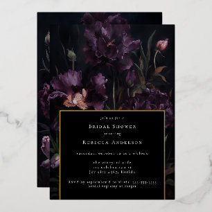 Dunkle, melancholische, violette, gotische, floral folieneinladung