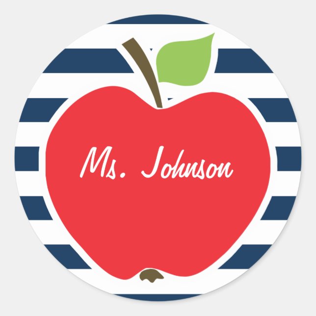 Dunkle Midnight Blue Horizontal Streifen; Apfel Runder Aufkleber (Vorderseite)