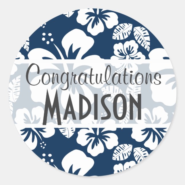 Dunkle Midnight Blue Tropical Hibiskus Blume Runder Aufkleber (Vorderseite)