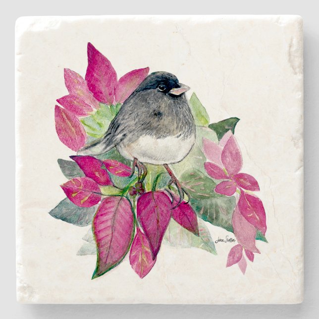 Dunkle Mit Augen Junco Bird Wasserfarbe Untersetze Steinuntersetzer (Dark Eyed Junco Bird Watercolor Art Stone Coaster from Jenn's Emporium.)