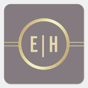 Dunkle Mocha Gold Monogram Wedding Quadratischer Aufkleber