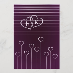Dunkle Monogramm-Silber-Herz-Hochzeits-Einladung Einladung