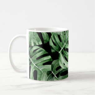 Dunkle Monstera: Tropische Aquarellbilder. Kaffeetasse