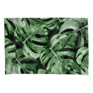 Dunkle Monstera: Tropische Aquarellbilder. Kissenbezug