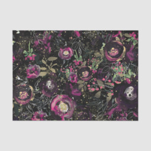 Dunkle Moody Berry Pflaume Glanz Blumen Modern Seidenpapier