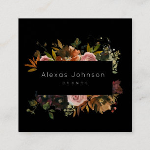 Dunkle Moody Black Rustikal Herbst floraler Platz  Quadratische Visitenkarte