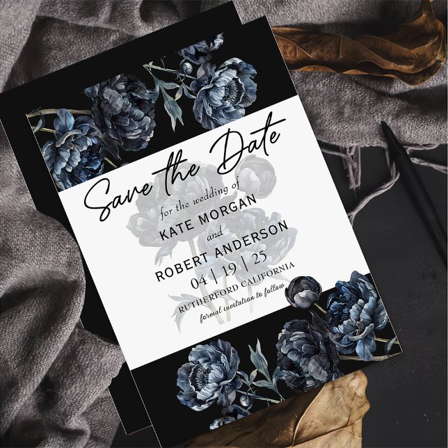 Dunkle Moody Blumenblauer Hochzeit speichern Sie d Save The Date (Von Creator hochgeladen)