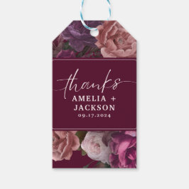 Dunkle moody bordeon & lila florale Gastgeschenk H Geschenkanhänger