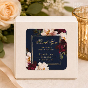 Dunkle Moody Burgunder-Rosa Navy Blau Florale Hoch Quadratischer Aufkleber