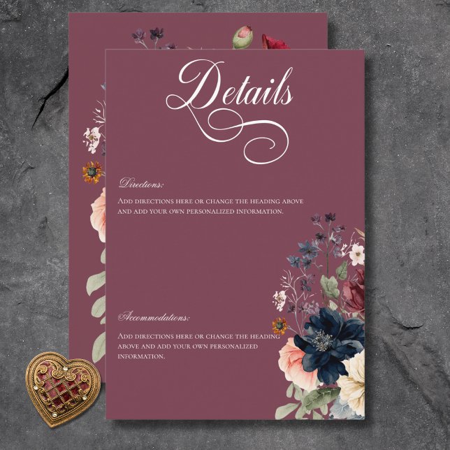Dunkle Moody Burgundy Oval Floral Frame Details Begleitkarte (Dark Moody Burgundy Oval Floral Frame Details Enclosure Card)