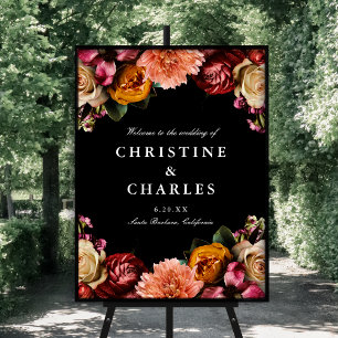 Dunkle + Moody Elegant Blumenhochzeit Willkommen Poster
