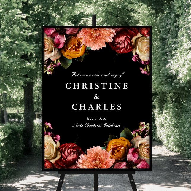 Dunkle + Moody Elegant Blumenhochzeit Willkommen Poster (Von Creator hochgeladen)