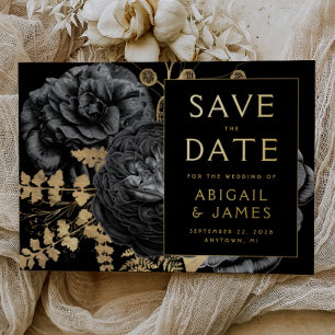 Dunkle Moody Floral Black Wedding Save the Date Folieneinladung