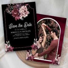 Dunkle Moody Floral Frame Foto Black Wedding Save The Date