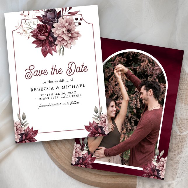 Dunkle Moody Floral Frame Foto Hochzeit Save The Date (Von Creator hochgeladen)