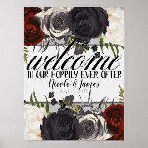 Dunkle Moody Glam Botanische Florale Willkommens H Poster