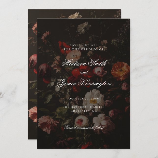 Dunkle Moody Herbst Blume Hochzeit Save The Date (Vorne/Hinten)